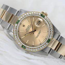Rolex Customised Champagne Diamond 18K Yellow Gold Stainless Steel Datejust 68273 Automatic Women's Wristwatch 31mm