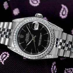 Rolex Customised Black Diamond Stainless Steel Datejust 68274 Automatic Women's Wristwatch 31 mm