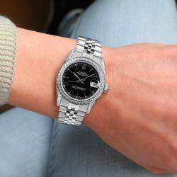 Rolex Customised Black Diamond Stainless Steel Datejust 68274 Automatic Women's Wristwatch 31 mm
