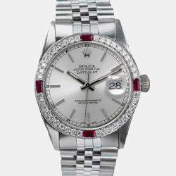 Rolex Customised Silver Diamond Stainless Steel Datejust 68274 Automatic Women's Wristwatch 31mm