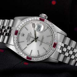 Rolex Customised Silver Diamond Stainless Steel Datejust 68274 Automatic Women's Wristwatch 31mm