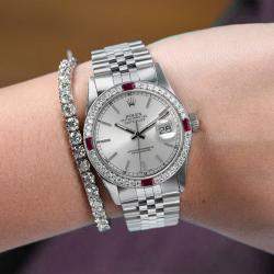 Rolex Customised Silver Diamond Stainless Steel Datejust 68274 Automatic Women's Wristwatch 31mm