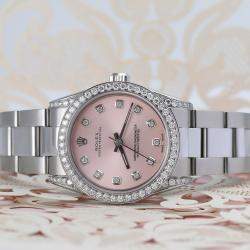Rolex Customised Pink Diamond Stainless Steel Oyster Perpetual 68274 Automatic Women's Wristwatch 31mm