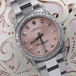 Rolex Customised Pink Diamond Stainless Steel Oyster Perpetual 68274 Automatic Women's Wristwatch 31mm