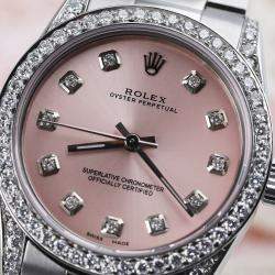 Rolex Customised Pink Diamond Stainless Steel Oyster Perpetual 68274 Automatic Women's Wristwatch 31mm