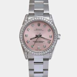 Rolex Customised Pink Diamond Stainless Steel Oyster Perpetual 68274 Automatic Women's Wristwatch 31mm