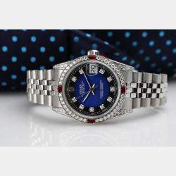 Rolex Customised Blue Diamond Stainless Steel Datejust 68274 Automatic Women's Wristwatch 31mm