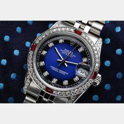 Rolex Customised Blue Diamond Stainless Steel Datejust 68274 Automatic Women's Wristwatch 31mm