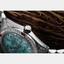Rolex Customised Blue Flower Diamond Stainless Steel Datejust 68274 Automatic Women's Wristwatch 31mm