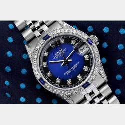 Rolex Customised Blue Diamond Stainless Steel Datejust 68274 Automatic Women's Wristwatch 31mm