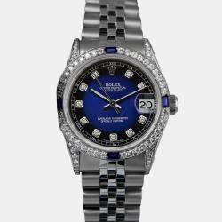 Rolex Customised Blue Diamond Stainless Steel Datejust 68274 Automatic Women's Wristwatch 31mm