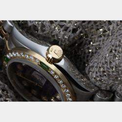 Rolex Customised Purple Diamond 18K Yellow Gold Stainless Steel Vintage 69173 Automatic Women's Wristwatch 26mm