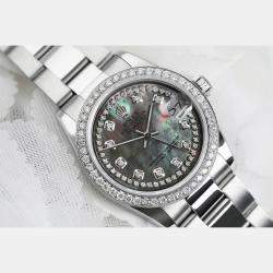 Rolex Customised Black MOP Diamond Stainless Steel Datejust 68274 Automatic Women's Wristwatch 31mm