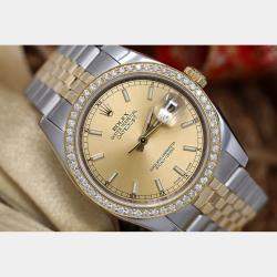Rolex Customised Champagne Diamond 18K Yellow Gold Stainless Steel Datejust  Automatic Men's Wristwatch 36mm