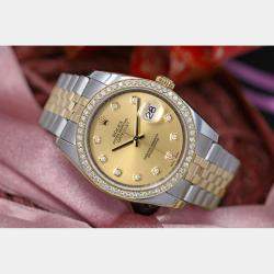 Rolex Customised Champagne Diamond 18K Yellow Gold Stainless Steel Datejust 116233 Automatic Men's Wristwatch 36mm