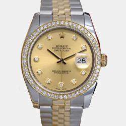 Rolex Customised Champagne Diamond 18K Yellow Gold Stainless Steel Datejust 116233 Automatic Men's Wristwatch 36mm