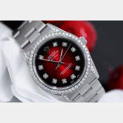 Rolex Customised Red Vignette Diamond Stainless Steel Air-King 14000 Automatic Women's Wristwatch 34 mm
