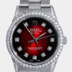 Rolex Customised Red Vignette Diamond Stainless Steel Air-King 14000 Automatic Women's Wristwatch 34 mm