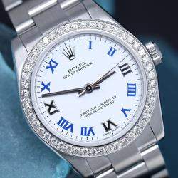 Rolex Customised White Diamond Stainless Steel Oyster Perpetual 177200 Automatic Women's Wristwatch 31mm