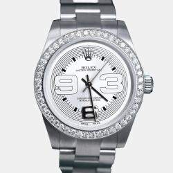 Rolex Customised Silver Diamond Stainless Steel Oyster Perpetual 177200 Automatic Women's Wristwatch 31mm