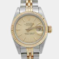 Pre Owned Rolex Champagne 18K Yellow Gold And Stainless Steel Datejust 69173 Women's Wristwatch 26 mm