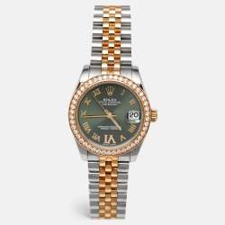 Rolex Olive Green 18K Yellow Gold Stainless Steel Diamond Datejust 178383 Women's Wristwatch 31 mm