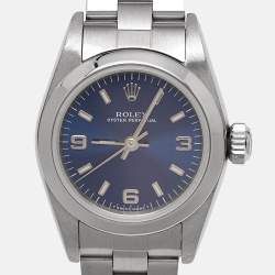 مملوكة مسبقًا Rolex Blue Stainless Steel Oyster Perpetual 67180 Women's Wristwatch 24 mm