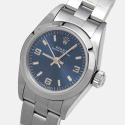 مملوكة مسبقًا Rolex Blue Stainless Steel Oyster Perpetual 67180 Women's Wristwatch 24 mm