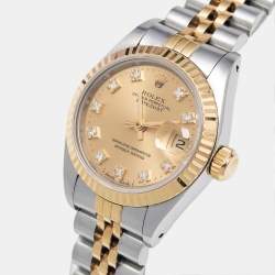 Pre Owned Rolex Champagne Diamond 18k Yellow Gold Stainless Steel Datejust 69173 Women's Wristwatch 26 mm