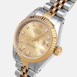 Rolex Champagne Jubilee Diamond 18K Yellow Gold Stainless Steel Datejust 69173 Women's Wristwatch 26 mm