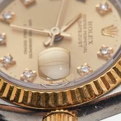 Pre Owned Rolex Champagne Diamond 18k Yellow Gold Stainless Steel Datejust 69173 Women's Wristwatch 26 mm