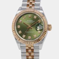 Rolex Green Diamond 18k Rose Gold Stainless Steel Datejust 279171 Automatic Women's Wristwatch 28 mm