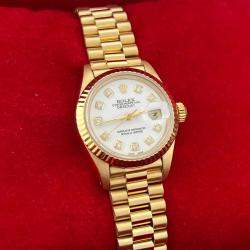 Rolex White Diamond 18k Yellow Gold President Datejust 6917 Automatic Women's Wristwatch 26 mm