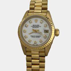 Rolex White Diamond 18k Yellow Gold President Datejust 6917 Automatic Women's Wristwatch 26 mm