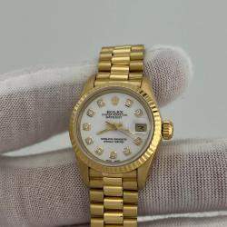 Rolex White Diamond 18k Yellow Gold President Datejust 6917 Automatic Women's Wristwatch 26 mm