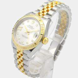 Rolex Silver Diamond Two-Tone 18K Yellow Gold Stainless Steel 28 mm Women's Datejust Automatic Fluted Bezel Jubilee Bracelet Wristwatch