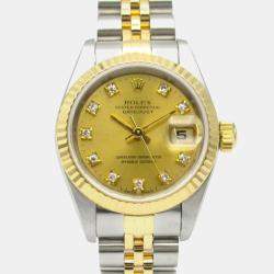 Rolex Champagne Diamond 18k Yellow Gold Stainless Steel Datejust 69173 Automatic Women's Wristwatch 26 mm