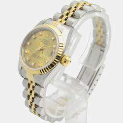 Rolex Champagne Diamond 18k Yellow Gold Stainless Steel Datejust 69173 Automatic Women's Wristwatch 26 mm