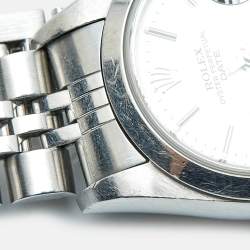 Pre Owned Rolex Silver Dial 18K White Gold Stainless Steel Oyster Perpetual Date 79160 Women's Wristwatch 26 mm