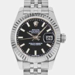 Rolex Black 18k White Gold Stainless Steel Datejust 179174 Automatic Women's Wristwatch 26 mm