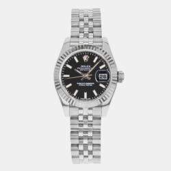 Rolex Black 18k White Gold Stainless Steel Datejust 179174 Automatic Women's Wristwatch 26 mm