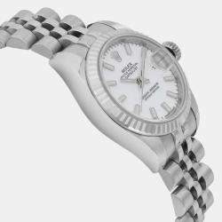 Rolex Silver 18k White Gold Stainless Steel Datejust 179174 Automatic Women's Wristwatch 26 mm
