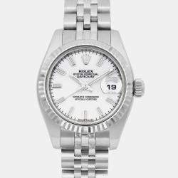 Rolex Silver 18k White Gold Stainless Steel Datejust 179174 Automatic Women's Wristwatch 26 mm