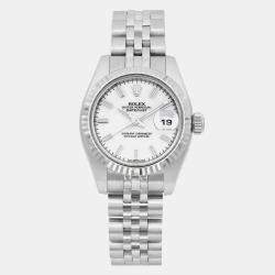 Rolex Silver 18k White Gold Stainless Steel Datejust 179174 Automatic Women's Wristwatch 26 mm