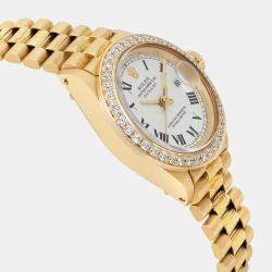 Rolex White 18k Yellow Gold Diamond Datejust 6927 Automatic Women's Wristwatch 26 mm