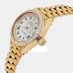 Rolex White 18k Yellow Gold Diamond Datejust 6927 Automatic Women's Wristwatch 26 mm