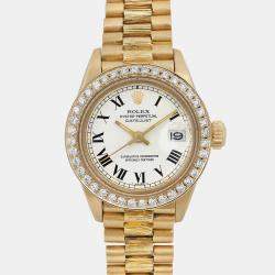 Rolex White 18k Yellow Gold Diamond Datejust 6927 Automatic Women's Wristwatch 26 mm