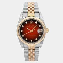 Rolex Red 18k Yellow Gold Stainless Steel Datejust 68273 Automatic Women's Wristwatch 31 mm