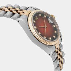 Rolex Red 18k Yellow Gold Stainless Steel Datejust 68273 Automatic Women's Wristwatch 31 mm