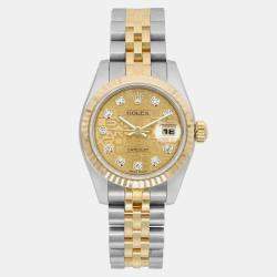 Rolex Champagne Diamond 18k Yellow Gold Stainless Steel Datejust 179173 Automatic Women's Wristwatch 26 mm